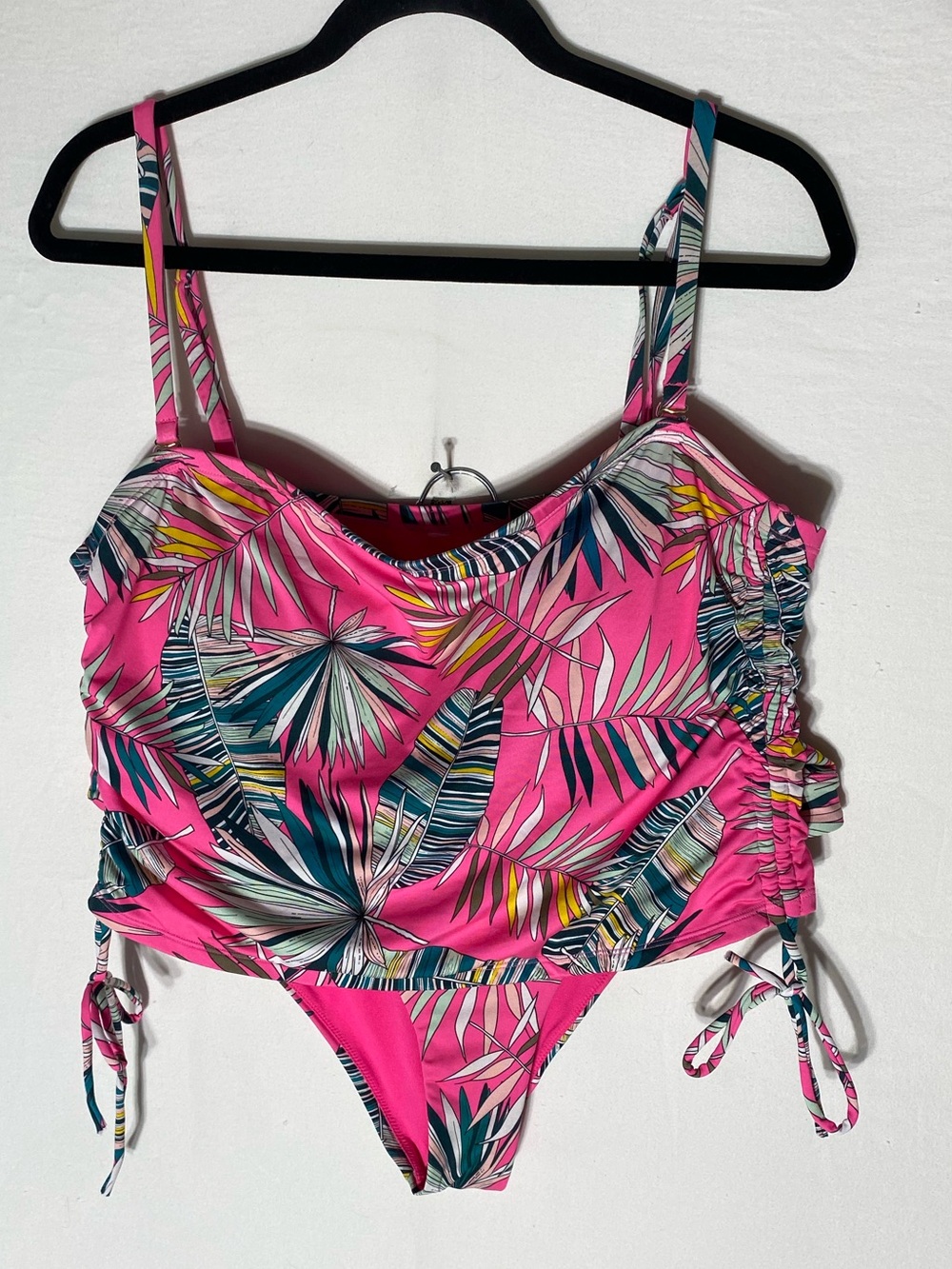 La Vie En Rose Pink Tropical Print Two Piece Swimsuit Tankini Bikini L